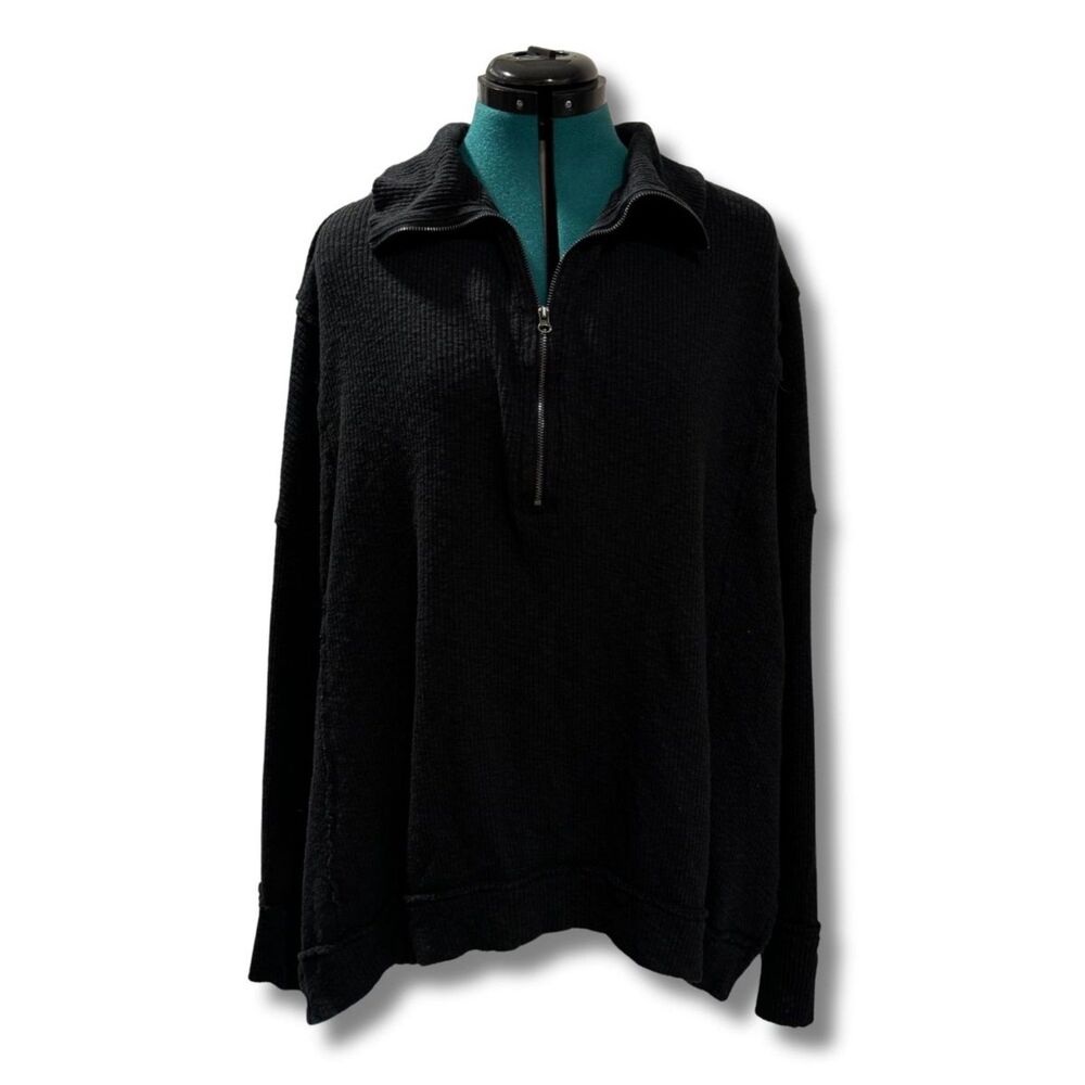 Free People We The Free Walk Away Half Zip Tunic Pullover Womens Medium Black